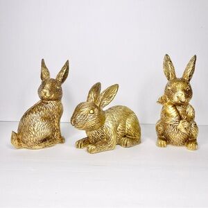 Set of 3 Target Bullseye Playground Gold Resin Easter Bunny Figures